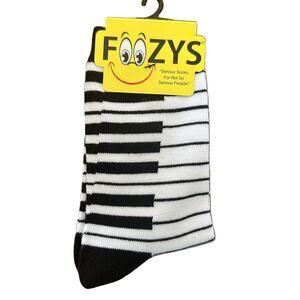 Foozys White Black Striped Piano Keyboard Pattern Crew Socks Women's One Size